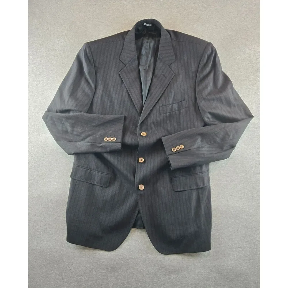 Dolce Gabbana Mens Striped Wool Blazer Jacket Black Large 42R - Made In Italy